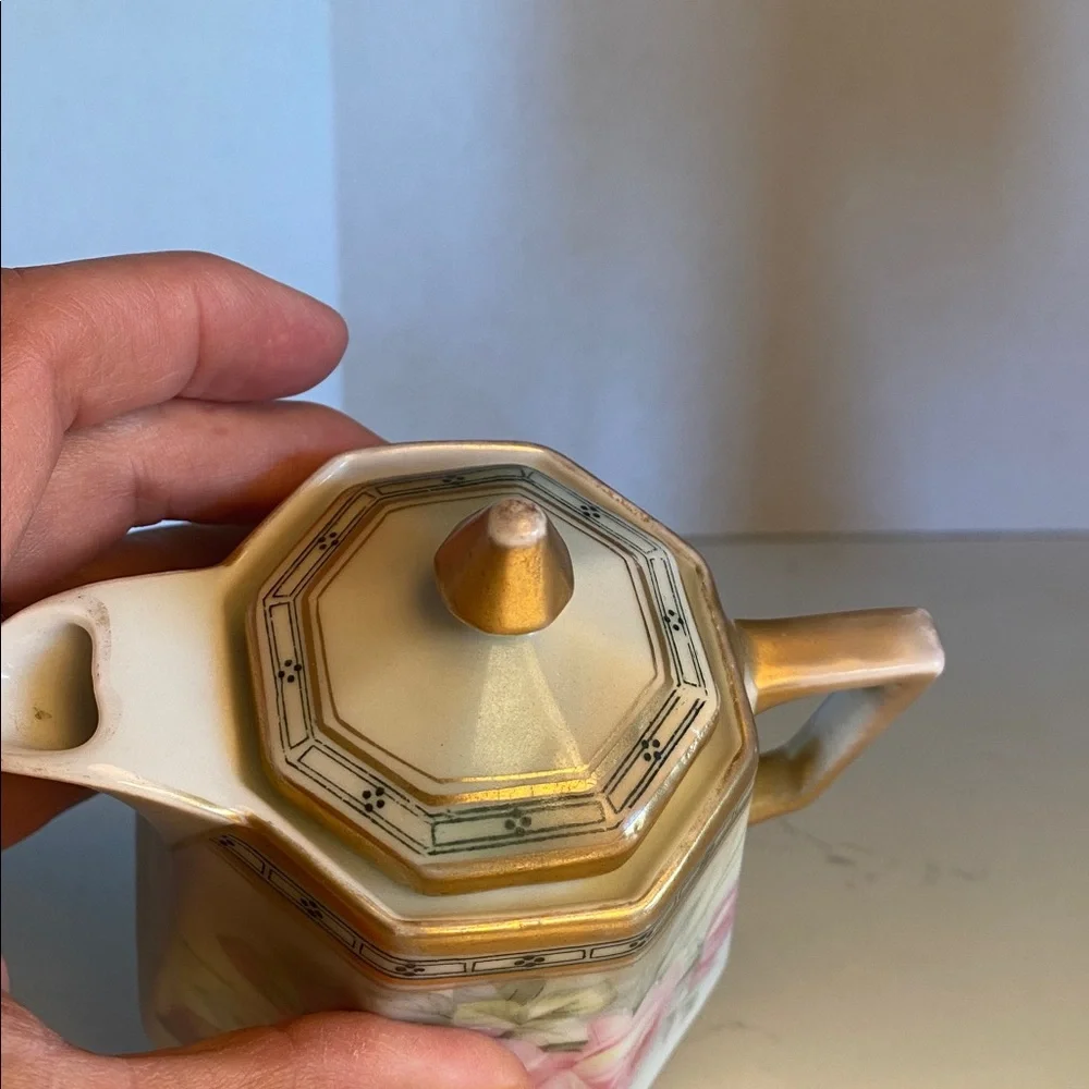 Vintage JSV Germany Porcelain Creamer Floral with Gold & Green Trim